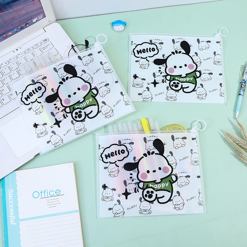 Cartoon self-sealing zipper bag A5 file test paper storage pull ring pen bag jewelry accessories plastic frosted bag X20