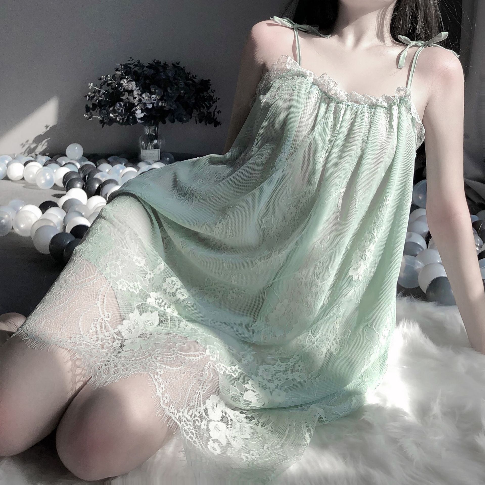 Sexy Lingerie, Large Size, Classy Sexy Uniform, Tempting Lace Suspender Nightgown, Women's Suit, Home Wear Pajamas