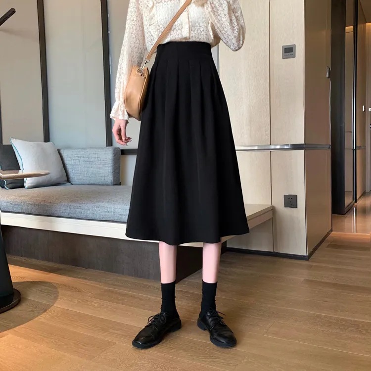 Picture of 2022 Summer New plus size chubby girl Skirt Women's High Waist Mid-length A- line Skirt Small Black Hip Skirt