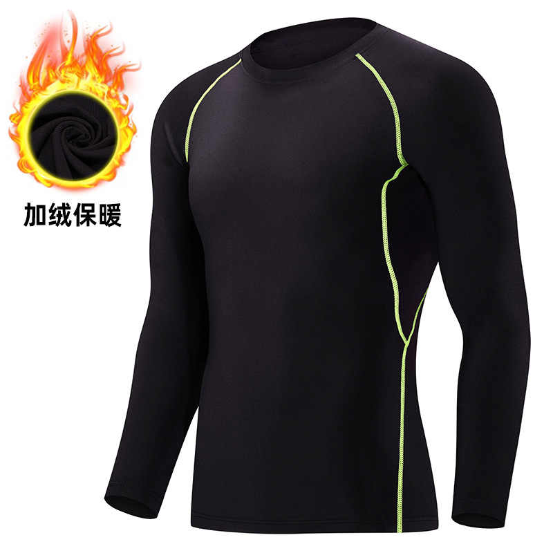 Sports Trend Fleece-lined Black Sports Tights Long-sleeved T-shirt Warm Slim-fit Sportswear Fitness Clothes Men's Top