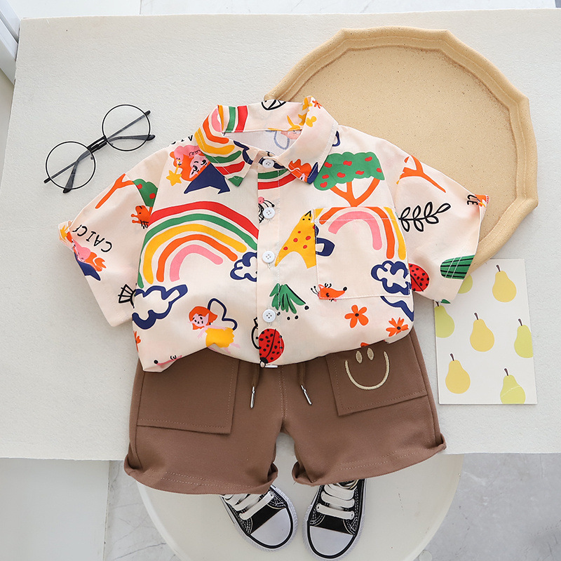 Baby's Thin Full Printed Shirt Short-sleeved Shirt Boys' Western Style Summer Clothes Children's Casual Clothes Children's Shorts Trendy