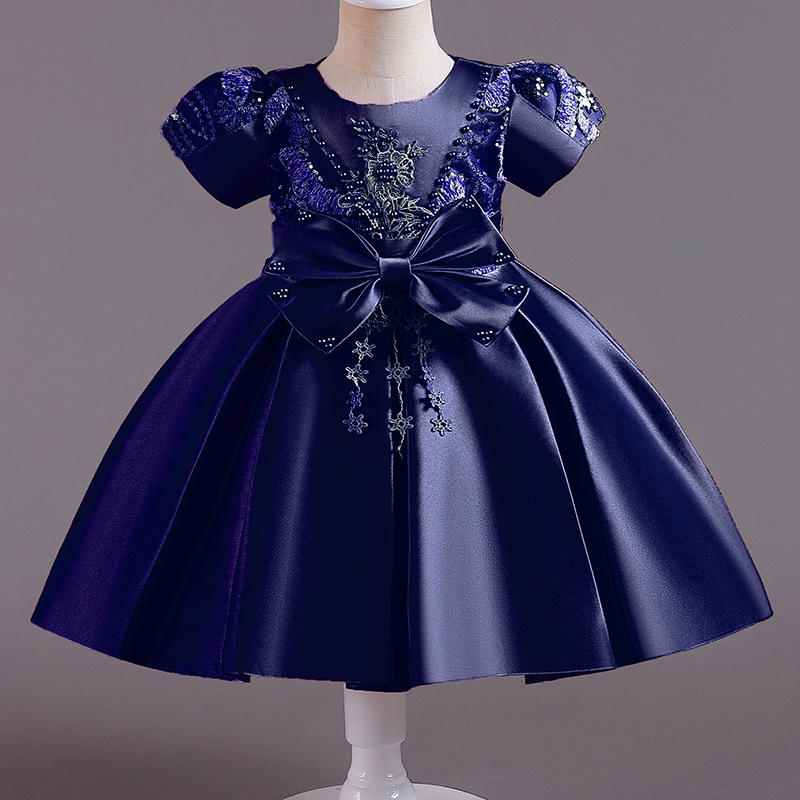 Picture of Cross-border new children's dress Princess dress satin beaded bow dress flower girl birthday party costume