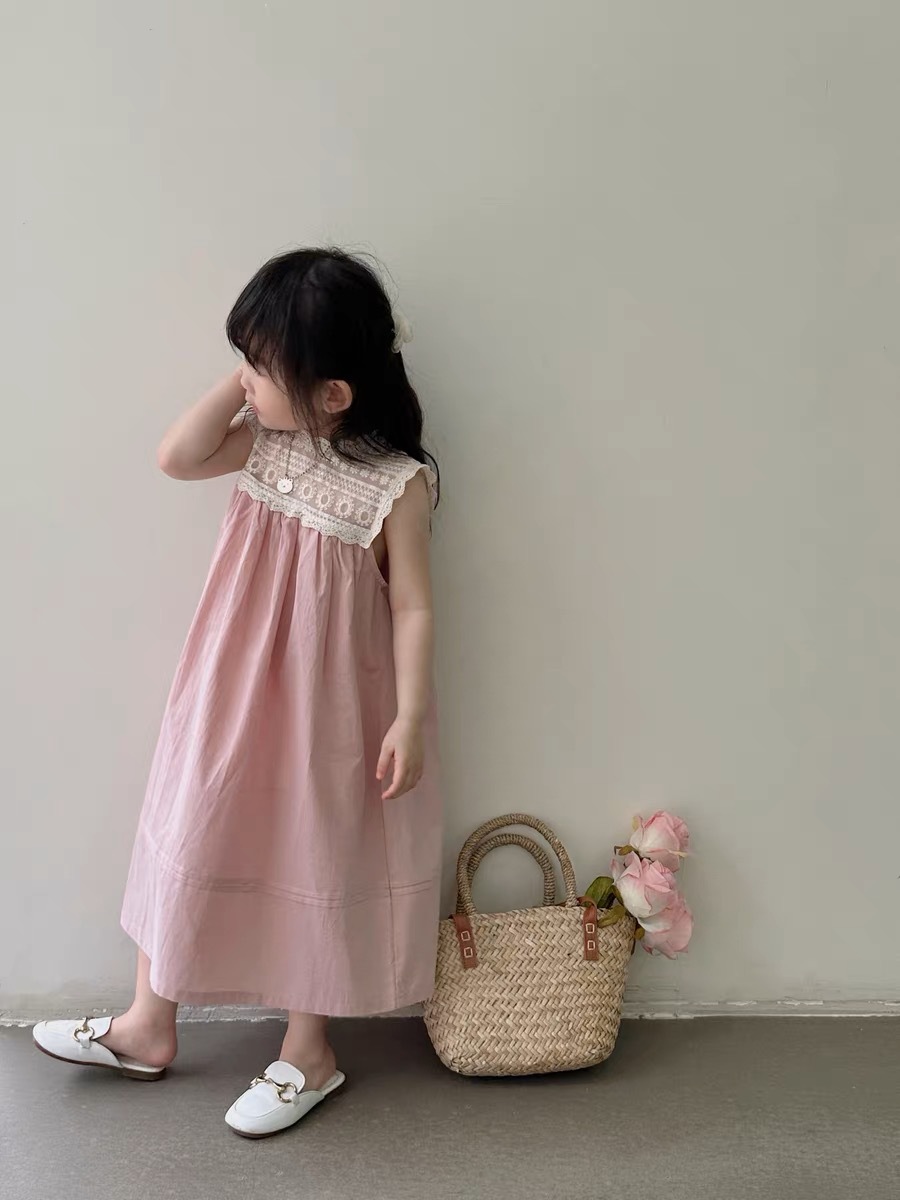 Picture of Korean Children's Clothing Girls Dress 2024 Summer Dress Elegant White Lace Splicing Sleeveless Princess Dress