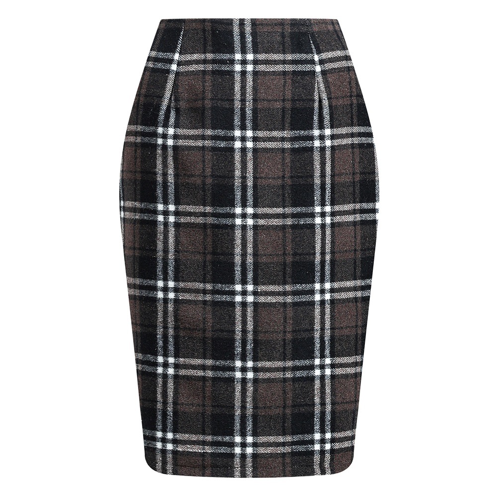 Amazon Independent Station Hot Selling Women's Pencil Skirt Paid Skirt Autumn and Winter High Waist Tight Knee-length Wool Midi Skirt