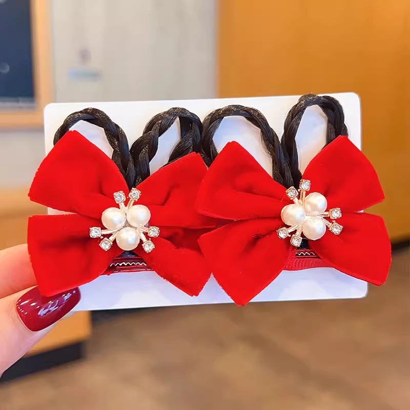 Picture of Children's Hairpin Headdress Little Girl Head Flower Cute Wig Braid Performance Bow Hairpin New Year's Eve Hair Accessories