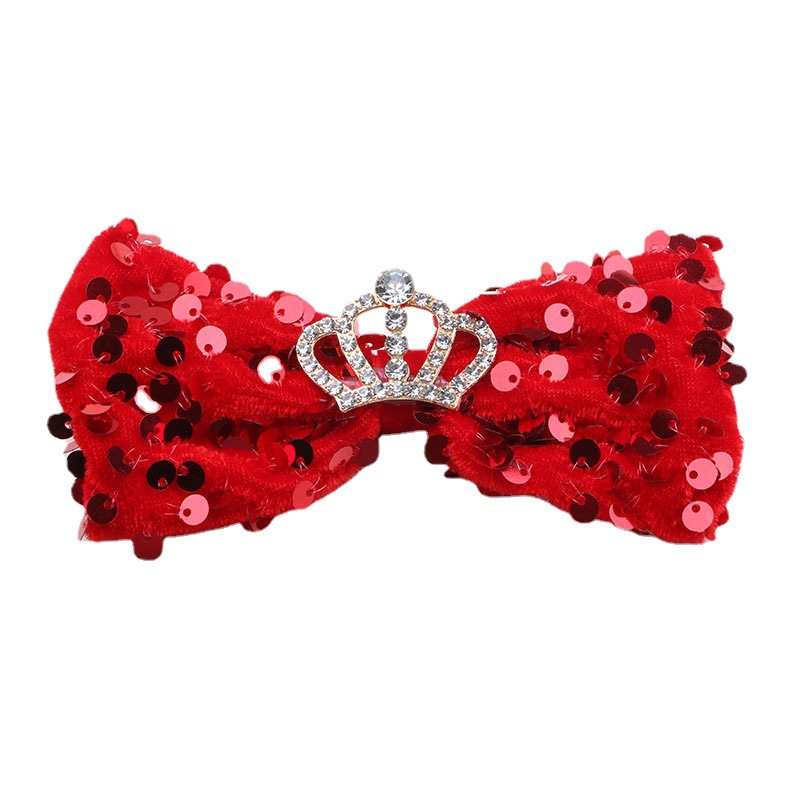 Picture of Children's Sequin Bow Hairpin Korean Elegant Little Girl Crown Stereo Hairpin Girls' Top Clip diy Hair Accessories
