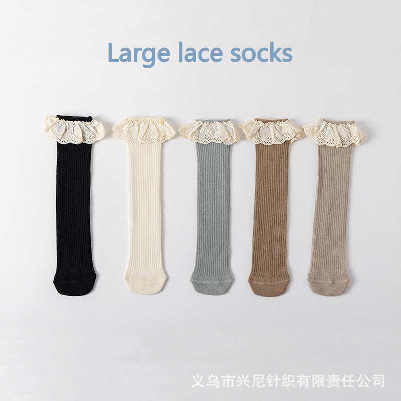 New children's socks spring and autumn girls large children's socks without heel tube socks South Korea lace baby cotton socks wholesale