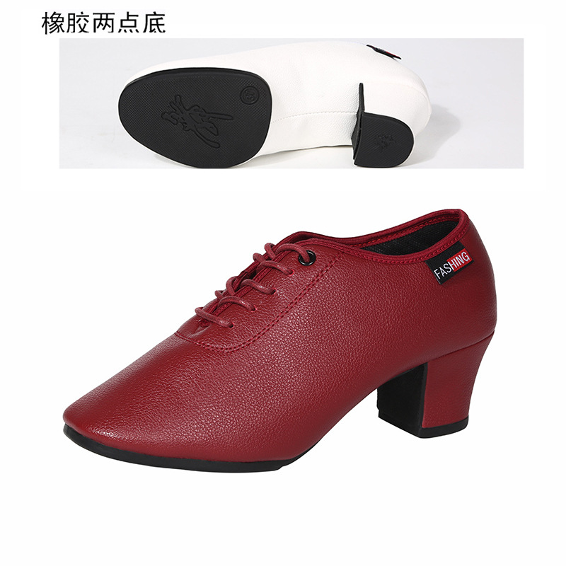 Picture of New Women's Latin Dance Shoes Soft Sole Square Dance Adult Teacher Middle Heel Beef Shoes Ballroom Dance Shoes