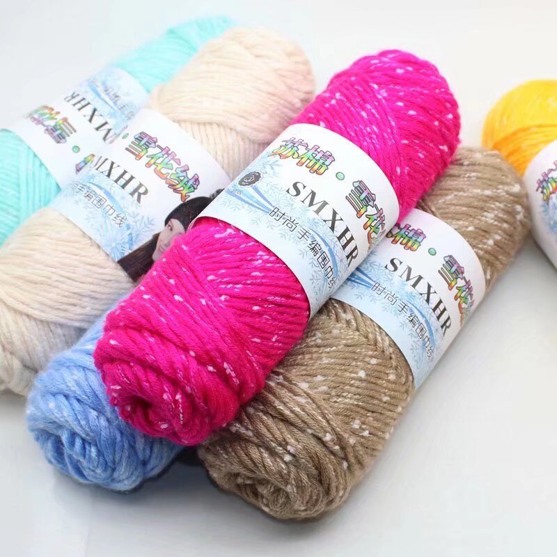 Snowflake velvet su cotton hand-woven scarf line handmade diy wool velvet line color dot line thick hook hat