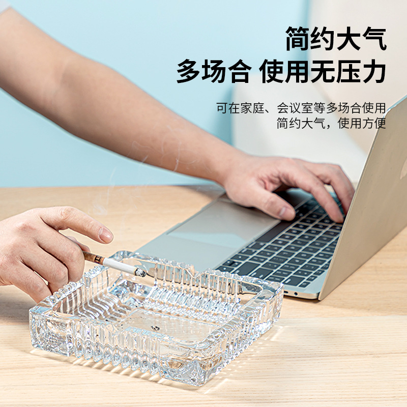 Picture of Deli Crystal Glass Ashtray Living Room Office Personalized Transparent Home Hotel Atmospheric small size Anti-Fly Ash
