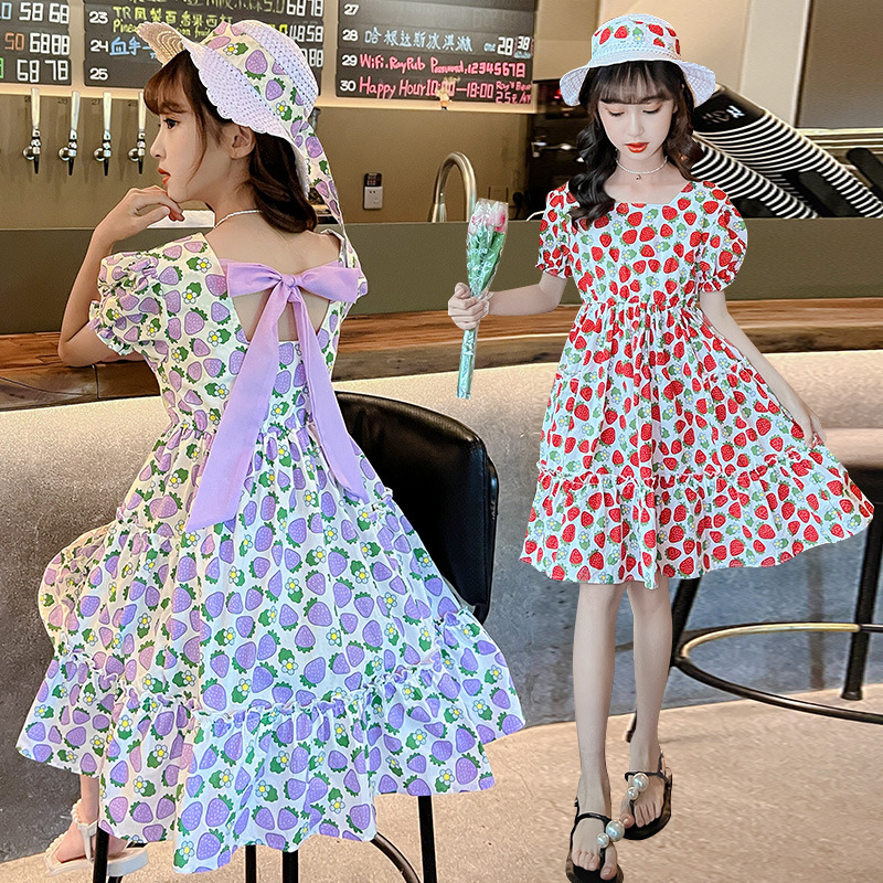 Girls' Summer Dress Western Style Beach Dress Children's Internet-famous Floral Dress Girls' Summer Strawberry Princess Dress