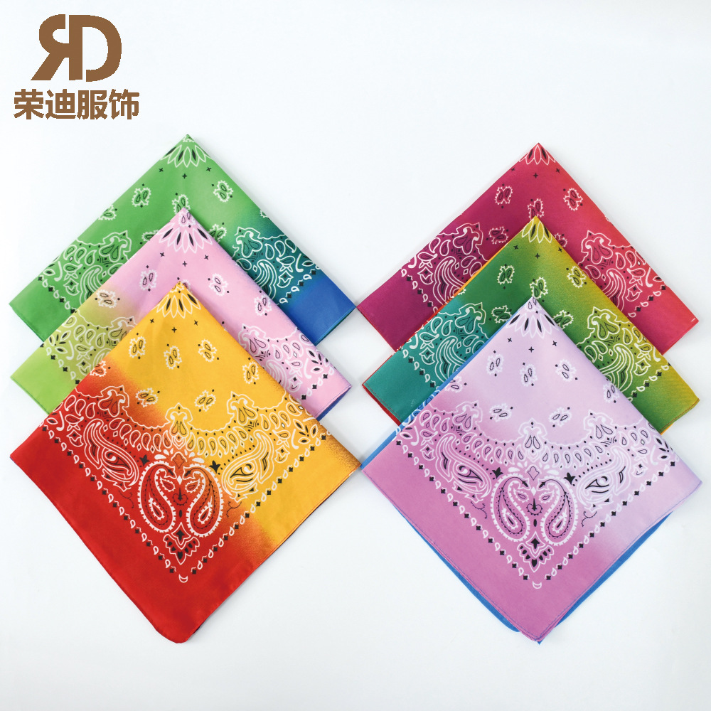 Picture of Cross-border wholesale polyester double cashew gradient riding bandana headscarf outdoor hip hop square scarf wholesale