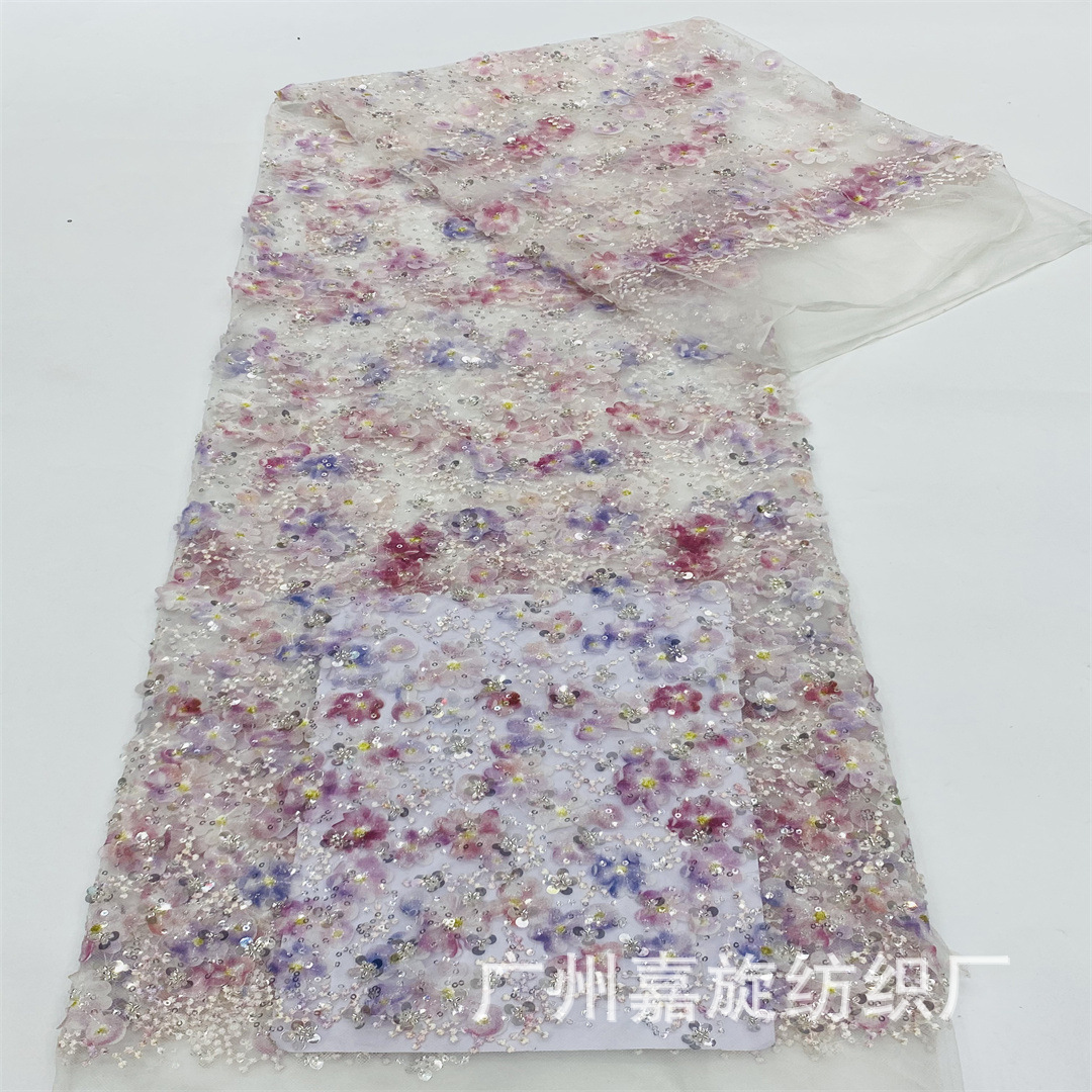 New in stock laser printed mesh sequined bead tube embroidered cloth French clothing cheongsam short skirt fabric JX3959