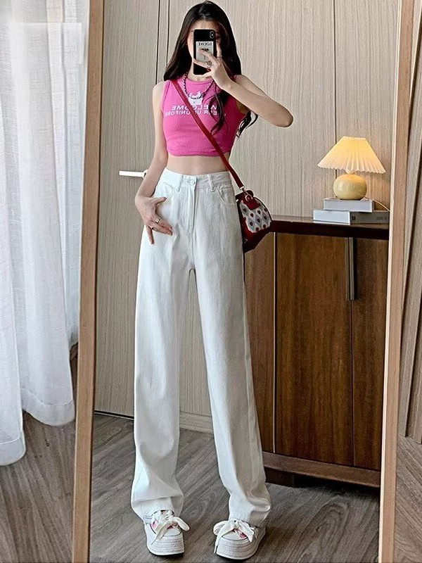 White High Waist Wide Leg Jeans Women's Spring and Summer 2025 New Slimming Straight Loose Floor Trousers