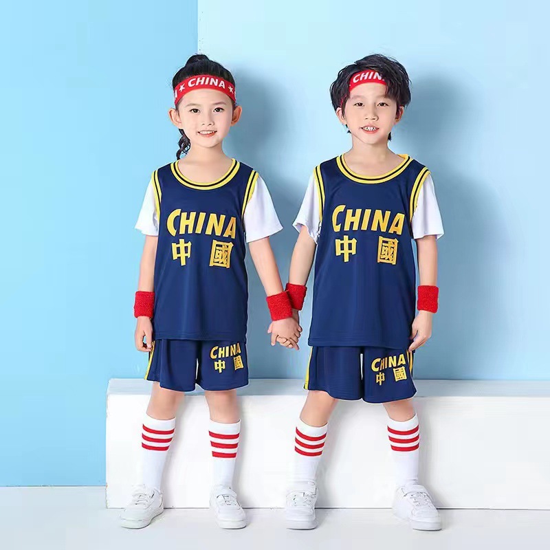Picture of Children's Basketball Uniform Set for Boys and Girls Quick-Drying Sports Vest Youth Student Short-Sleeved Training Uniform Football Jersey