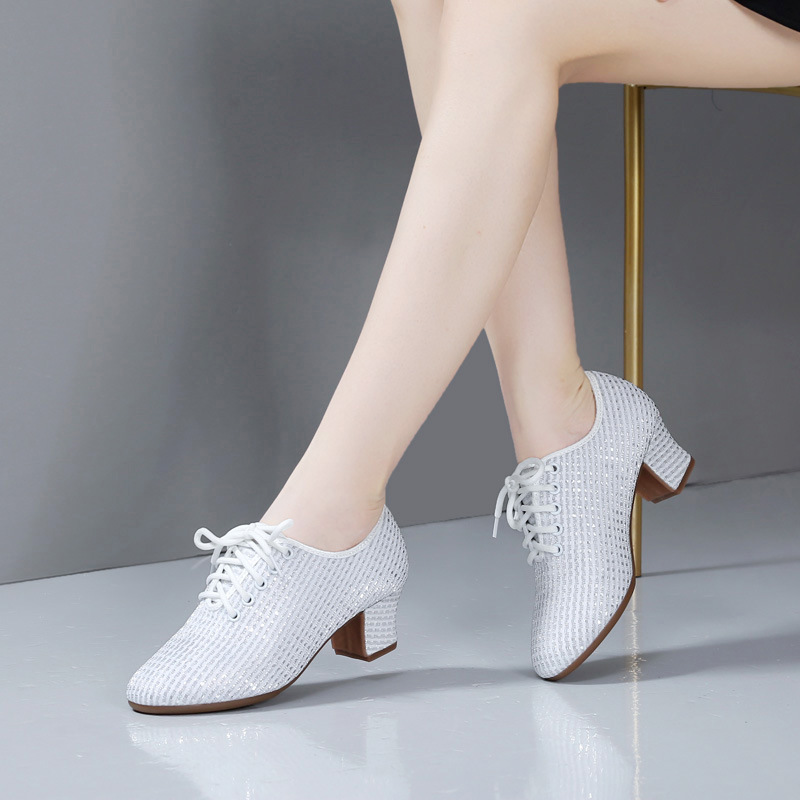 [Exclusive Dance Shoes] Industry Latin Dance Shoes Female Adult Square Dance Shoes Body Shoes Sappers Dance Shoes Middle Heeled