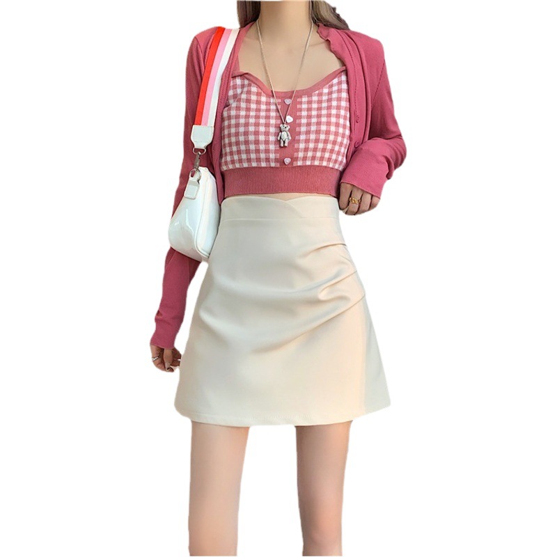 Irregular Hip Skirt Goddess Design Pleated One-Step Skirt High Waist A- Line Skirt Outer Wear ins Skirt