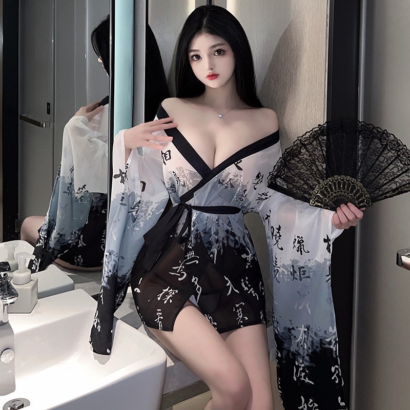 1113 sexy lingerie sexy National style ink cardigan uniform temptation pure desire perspective funny suit one-piece delivery