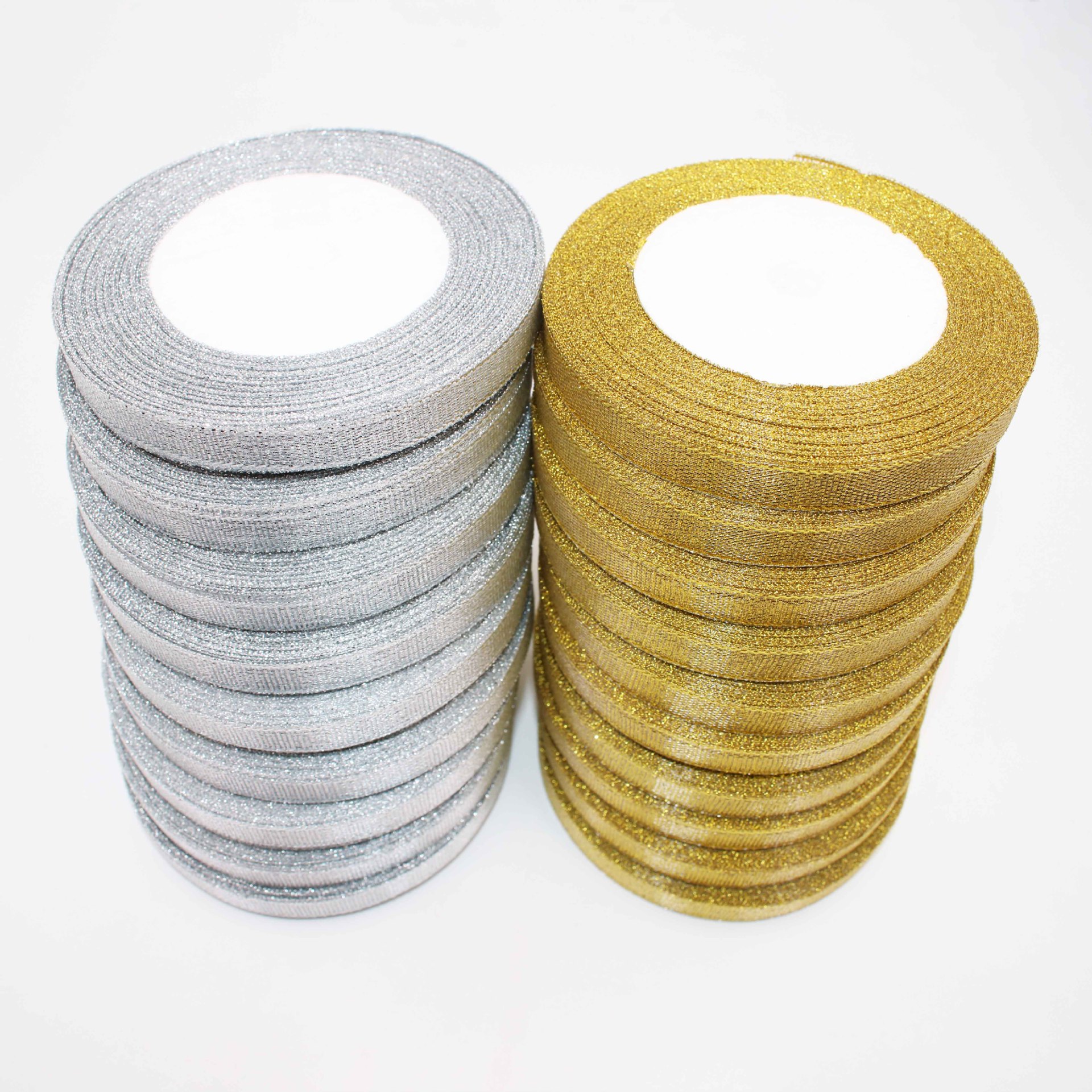 Factory wholesale 0.6cm onion with gold and silver ribbon gift box cake box decorative bow Golden Ribbon