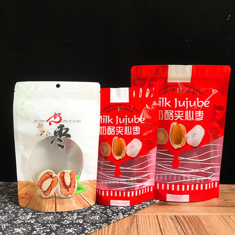 Net red snack food milk jujube packaging bag 250g500 almond zipper sealed bag window self-sealing self-supporting bag