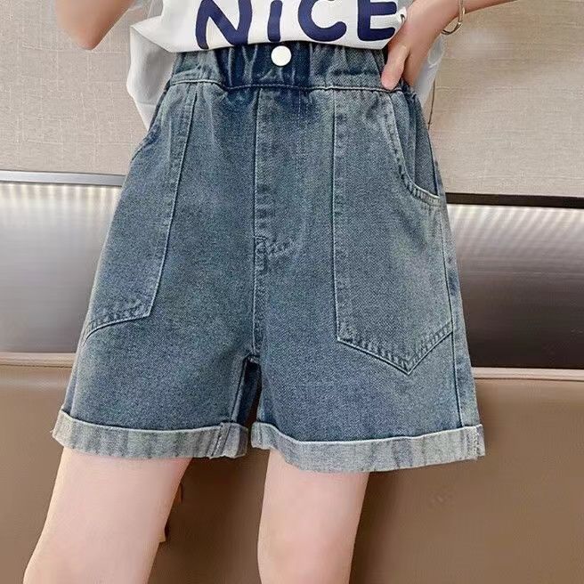 Picture of Girls' Jeans 2025 New Arrival Loose Western Style Children's Korean Style Mid-Big Children's Summer Shorts Roll-up Large Pocket Pants