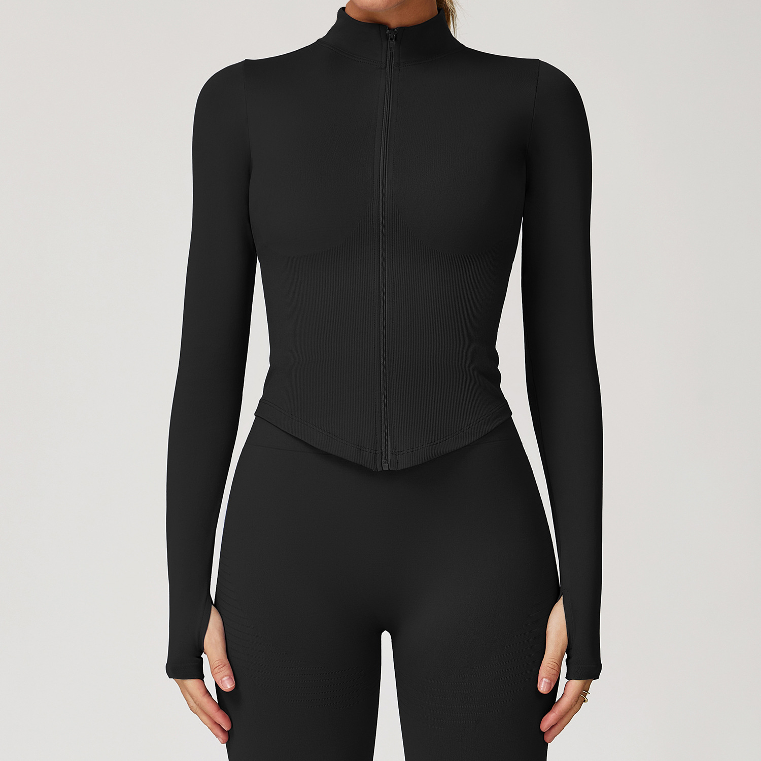 Picture of European and American stand collar zipper long sleeve yoga coat women's tight-fitting quick-drying yoga clothing outdoor fitness sports top 7725