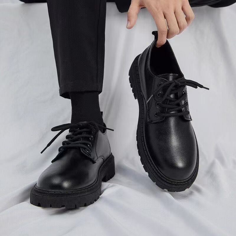 Business leather shoes men's casual shoes British style work shoes thick bottom trendy all-match lace-up student shoes work shoes