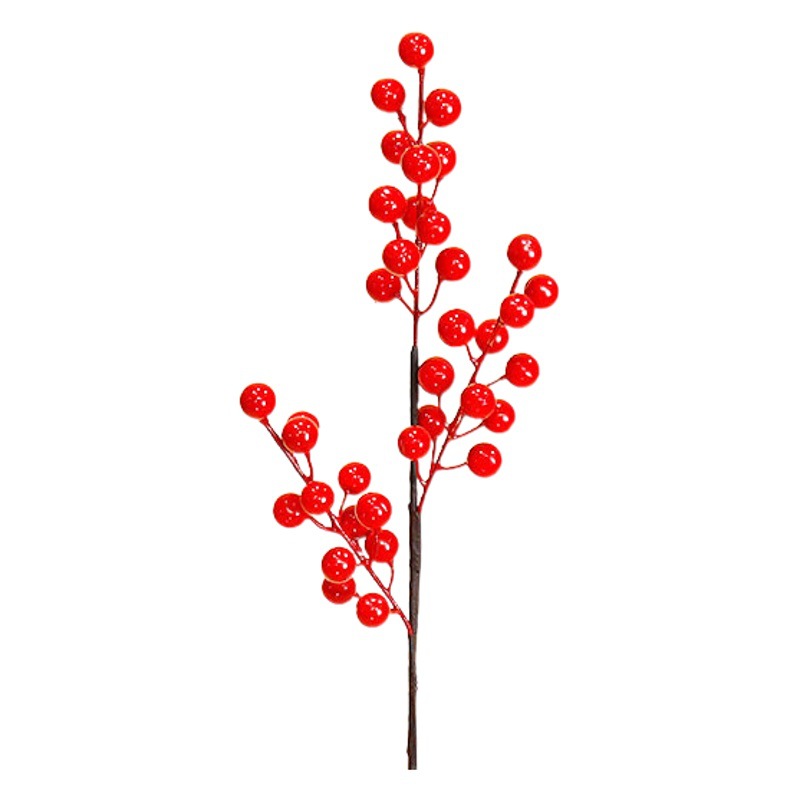 Picture of Artificial Red Holly red fruit Christmas fortune fruit single fork 12 fruit red fruit 1.5 fruit diameter home decoration New Year's Eve flower