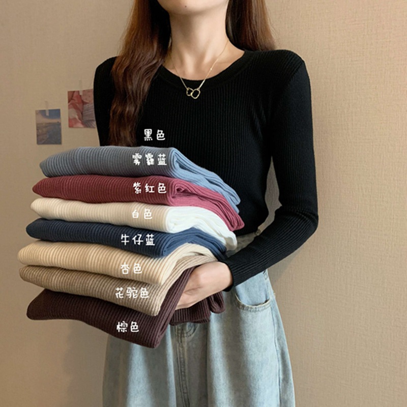 Picture of Sweater 2023 autumn new women's slim-fit black undershirt Western style round neck long sleeve early autumn knitted top