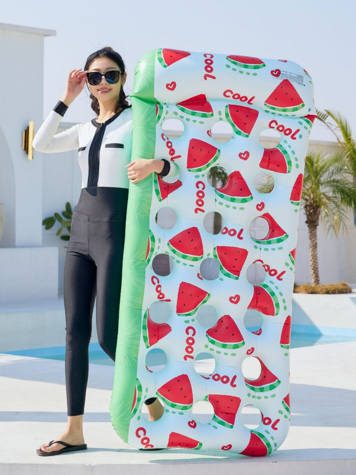 Amazon Water Inflatable Floating Row Watermelon Hole Floating Bed Water Play Toy Adult Swimming Ring Internet Celebrity Pool Lounger