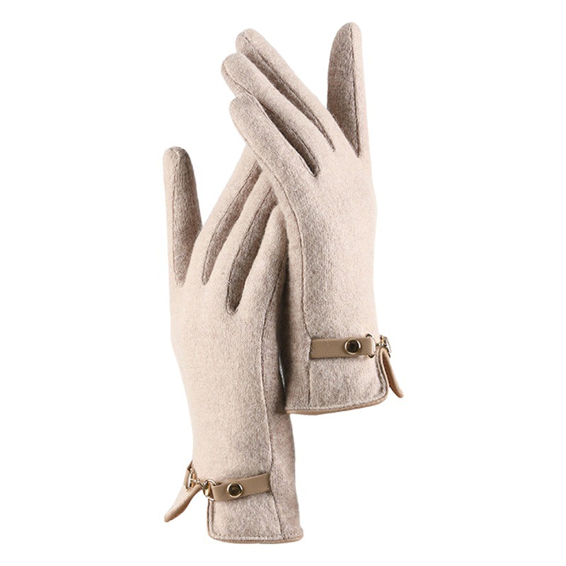 Ins Wool Gloves Women's Winter Cycling Electric Car Cute Touch Screen Outdoor Cold-Proof Fleece-Lined Warm Japanese Style Style