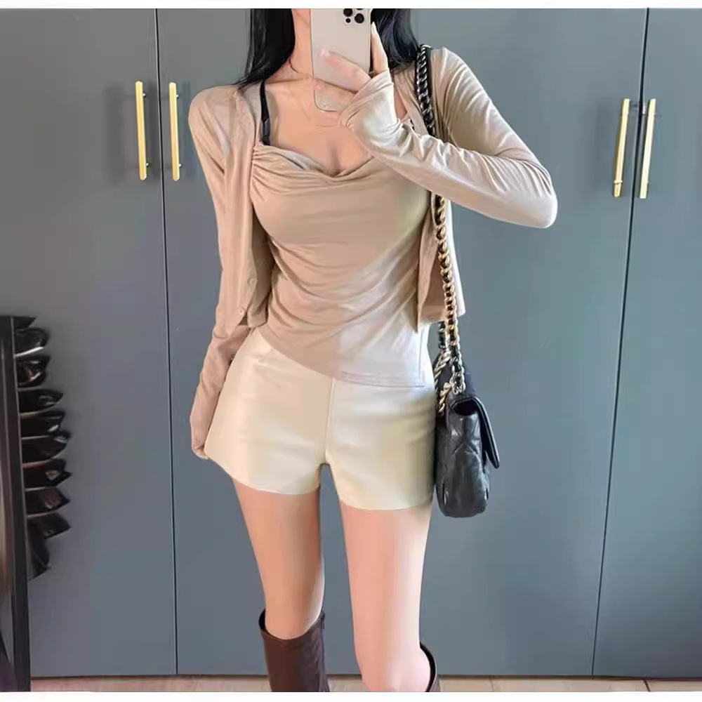 Korean New Women's Leather Shorts High Waist Slimming PU Leather Hip Tight Ultra Short Sexy Hot Pants All-match Base Boots Pants