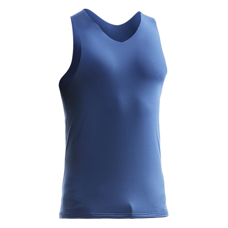 Spring and Autumn Tight Sleeveless Wide Shoulder Men's Thermal Vest Seamless fleece-lined Sports V-neck Business Inner Base Shirt