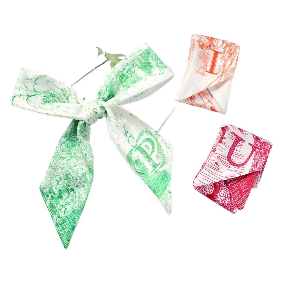 New 26 English letters fashion small silk scarf women's hair band thin narrow long ribbon hand-made gift box accessories advanced