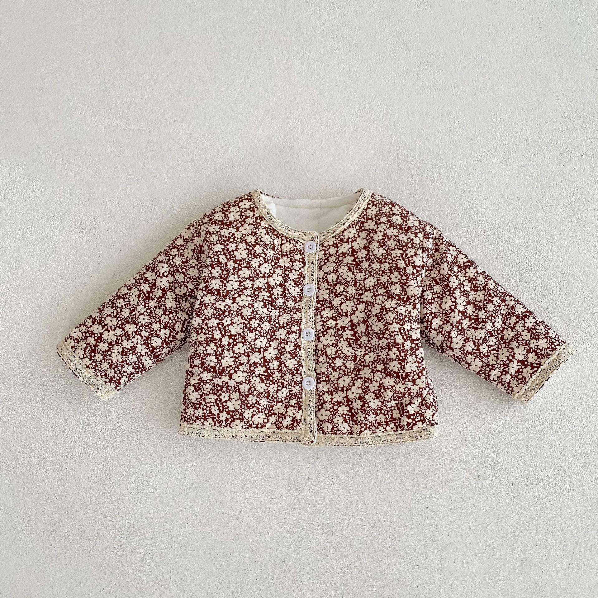 Picture of 2025 New Winter Clothing for Baby Girls, Infants and Young Kidsren, Thickeneded Long-Sleeved Lace Floral Quilted Cardigan Jacket