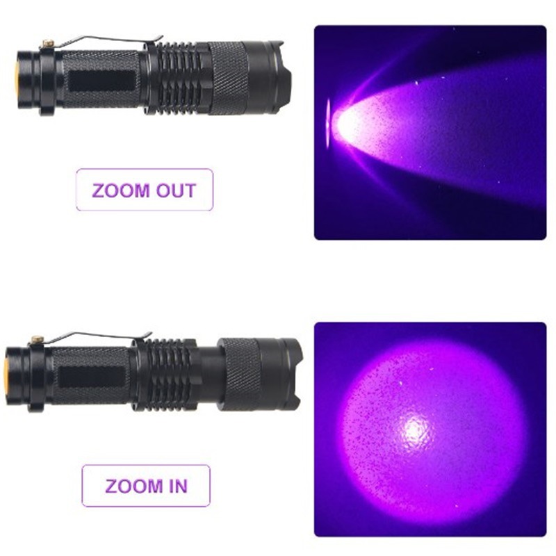Picture of Mini flashlight red white green blue light three telescopic zoom UV violet light banknote cat moss fluorescence detection