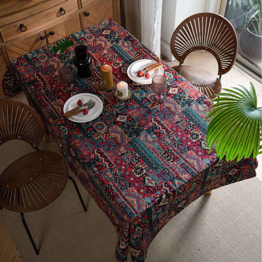 Picture of Yiqi Yun Miao Tablecloth Colorfulful Jacquard Tablecloth Double-Sided Pattern Thick Tablecloth Geometric Bohemian Style