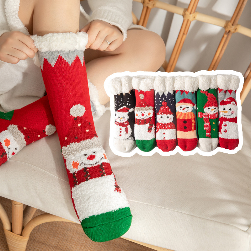 Christmas socks floor socks winter snow socks Moon women plush coral velvet socks home sleep socks carpet socks leg cover
