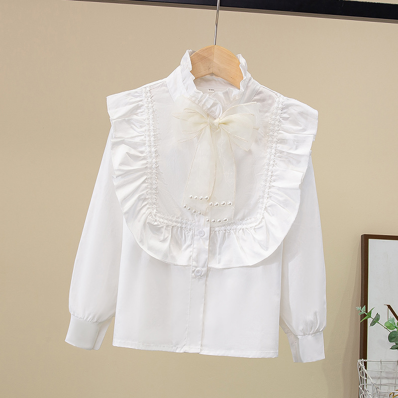 Picture of Children's Shirt White Long Sleeve Spring and Autumn Class Clothing Performance Clothing Lace Girl Student Clothing 2024 New Style Girl's Spring and Autumn