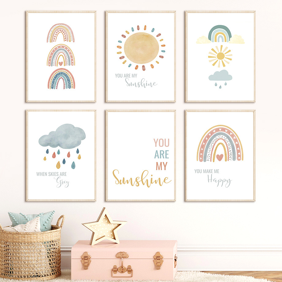 Amazon foreign trade hot sale Nordic simple cartoon watercolor weather living room bedroom poster canvas decorative painting core