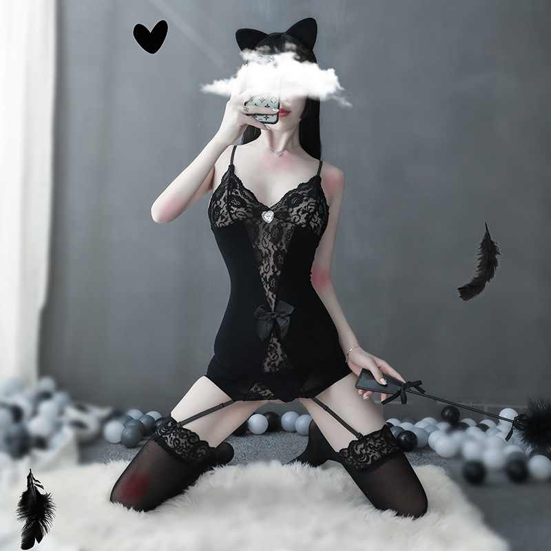 New Foreign Trade Fun Silk Stockings One-piece Underwear Women's Lace Sling Silk Stockings Set One-piece Stockings w347