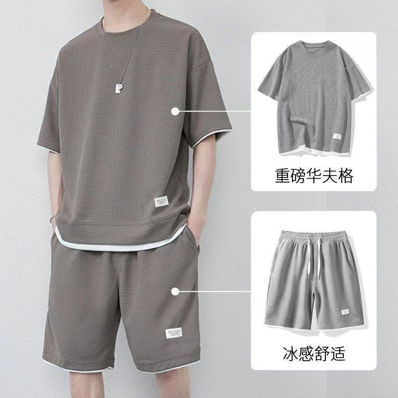 Cross-border 2023 New Casual suit Men's Summer Youth plus size Men's Sports Loose Short Sleeve Short Trend