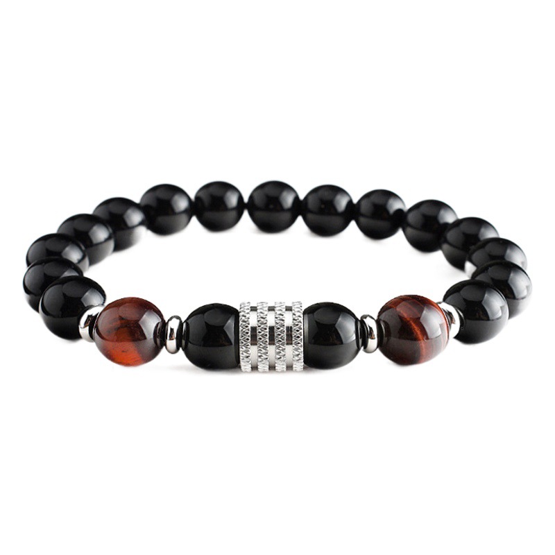 Stainless steel Tiger Eye black bright Stone Men's bracelet cross-border new product supply jewelry factory sales