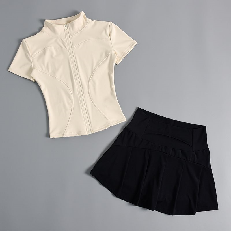 Sports suit Women's Slim-fit Slimming Quick-drying Yoga Clothes Top Short-sleeved Pilates Training Running Feather Tennis Skirt