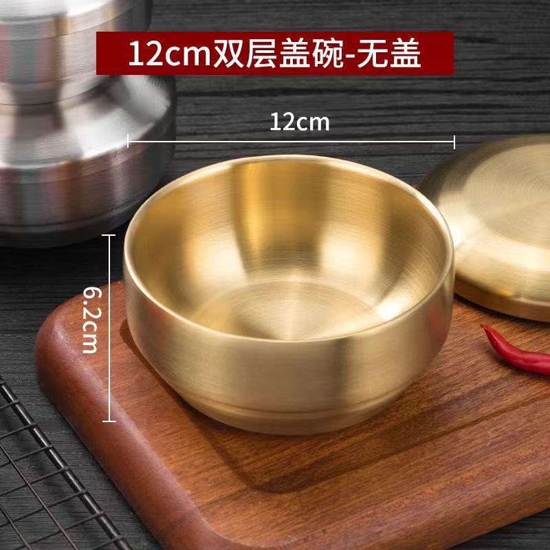 Picture of 304 Stainless Steel Korean Style Rice Bowl with Cover Bowl Household Double Layer Anti-scalding Soup Bowl Children's Rice Bowl Cooking Kimchi Bowl