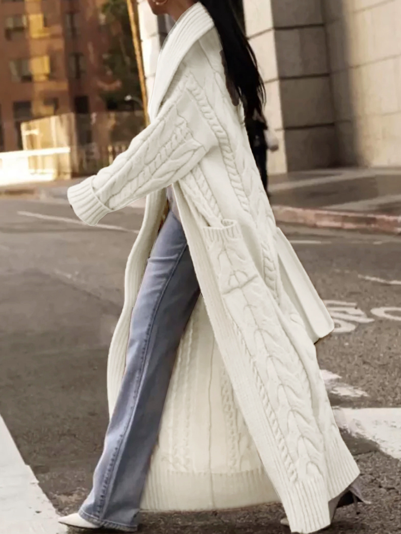 Picture of Foreign trade cross-border Europe and the United States Amazon source manufacturers coarse twist large lapel long cardigan sweater coat spring autumn winter