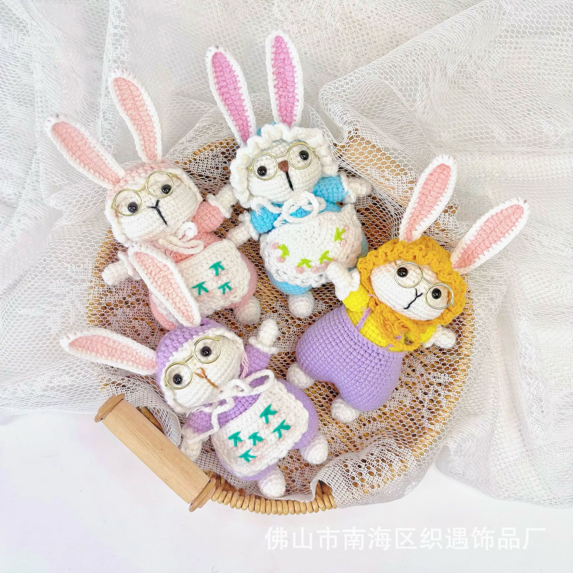 Finished Sugar Rabbit Handmade Crochet Boutique Ornaments Pendant Creative Keychain Cute Rabbit Doll Hanging Gifts