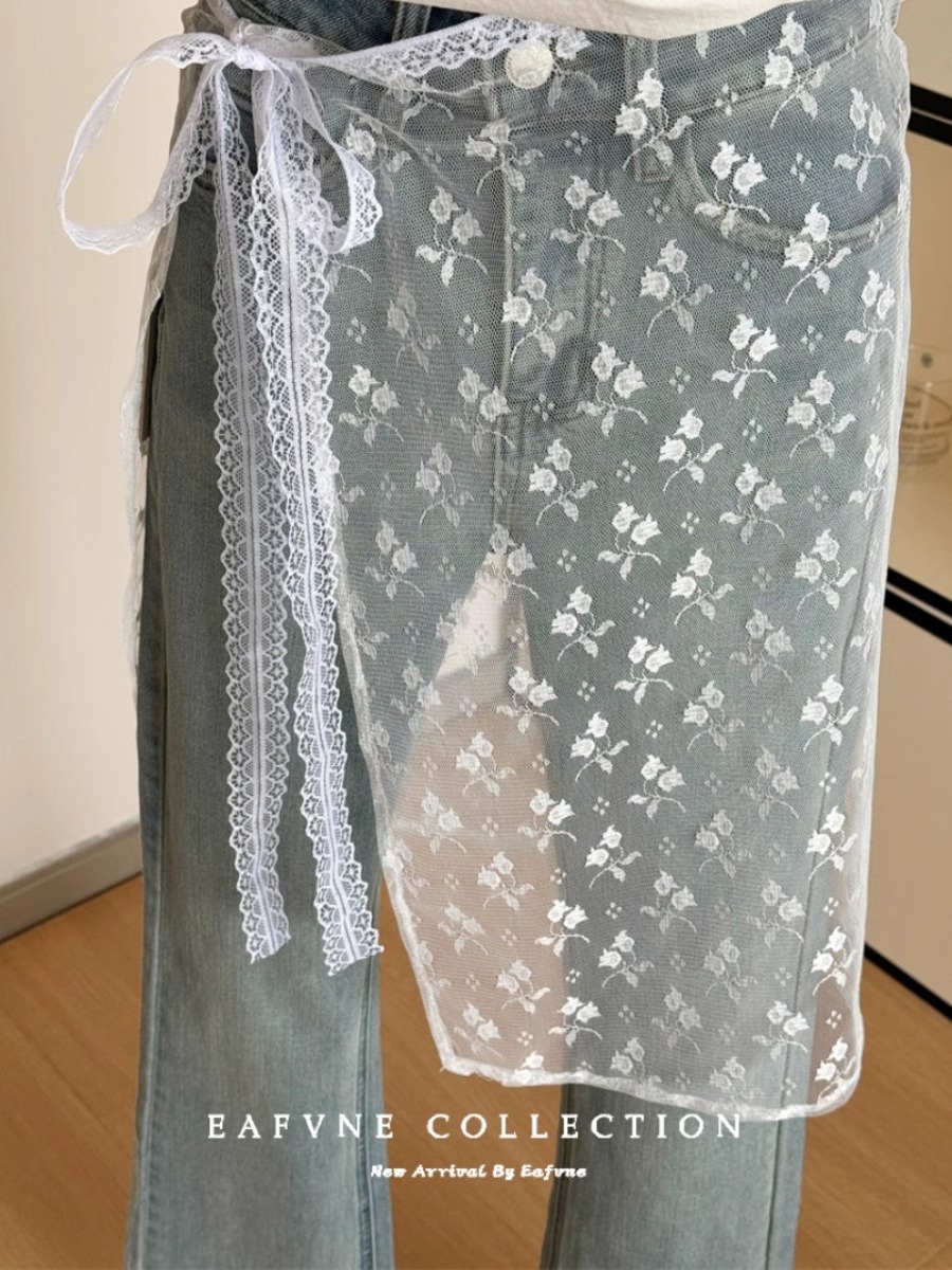 Niche design lace-up ins blogger personality lace overlapping wear layered gauze skirt with apron skirt