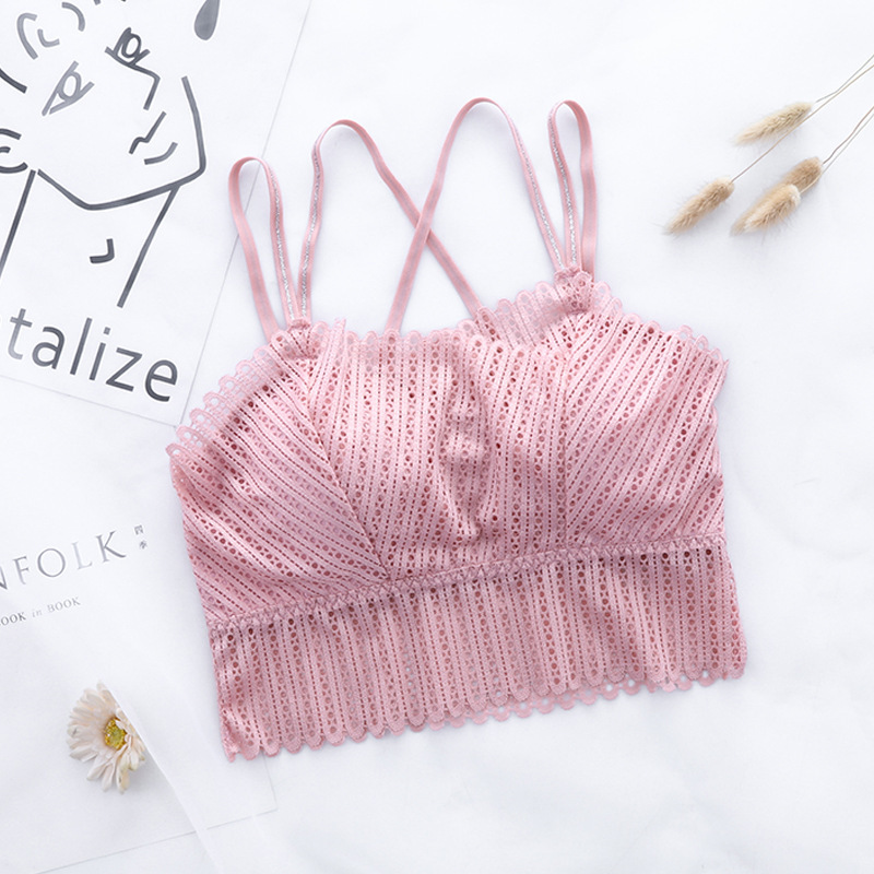 Picture of 2021 Lace Hollow-Out Strapless Sexy Camisole with Built-In Bra, Back Cross Anti-Exposure Underwear, Beautiful Back Tube Top for Commuting