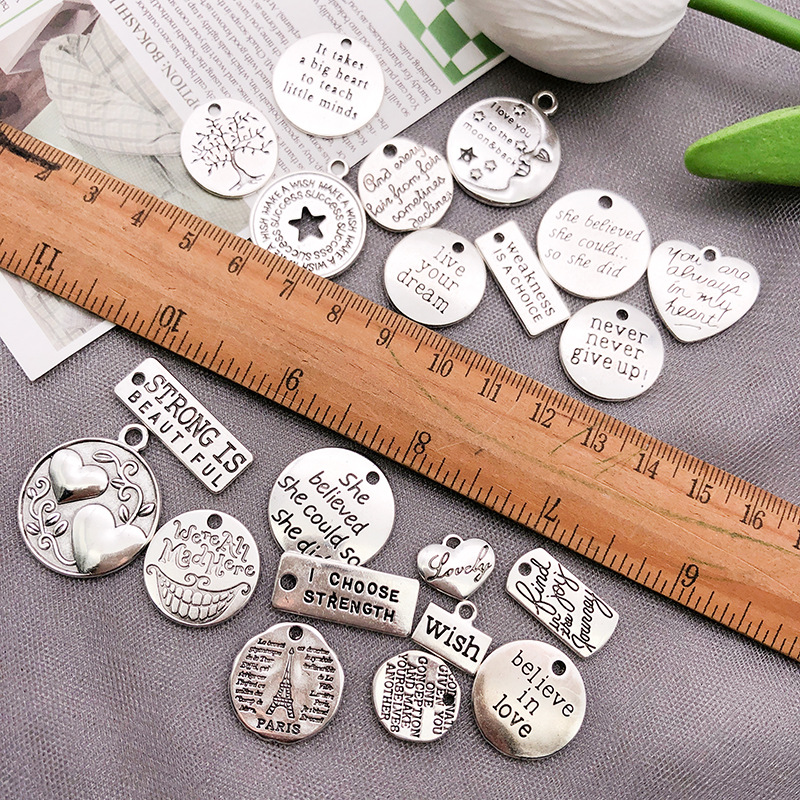 Picture of 20 Inspirational English Letter Pendants DIY Bracelets Necklaces Earrings Accessories Zinc Alloy Jewelry Pendants Silver